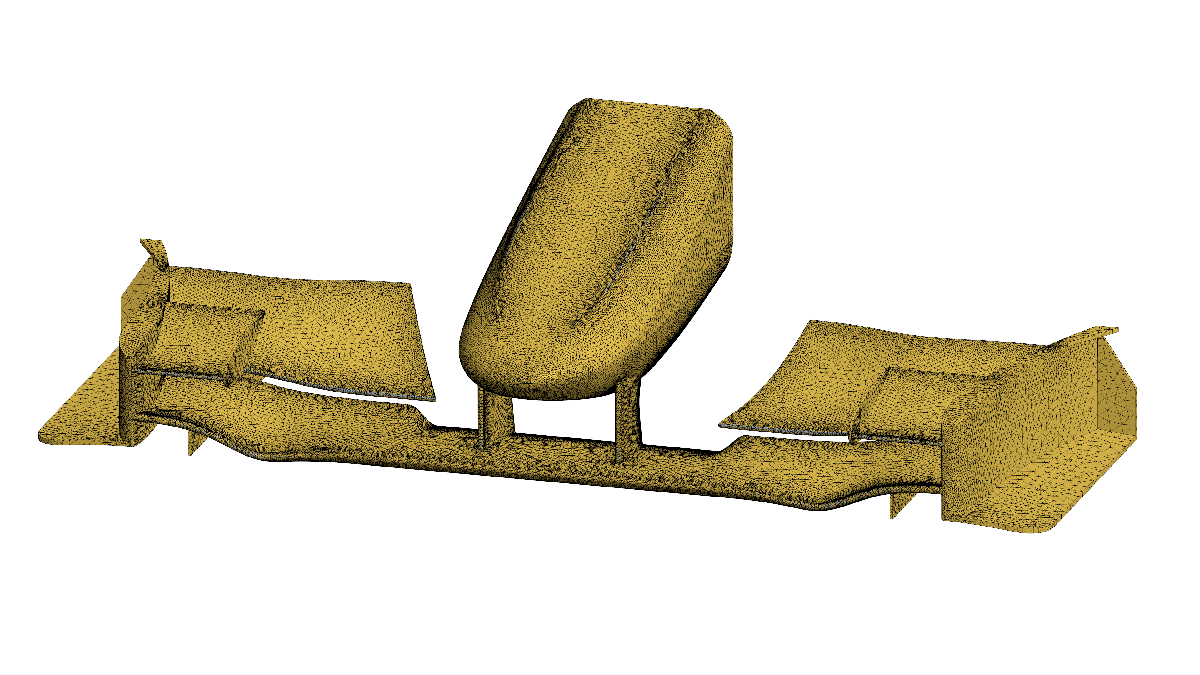 Tetrahedral fluid domain mesh highlighting refinement regions