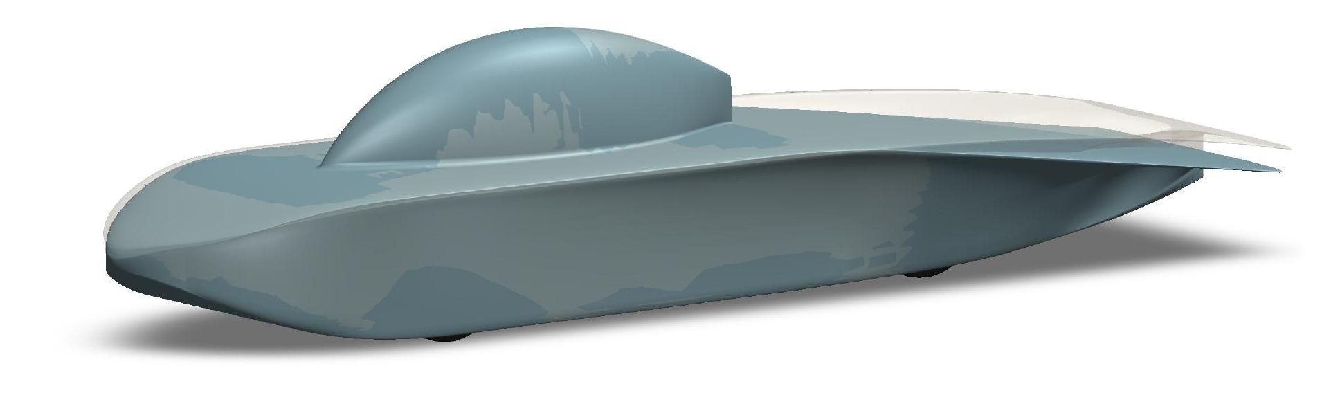 CAD render of the vehicle chassis inside the transparent aeroshell surface