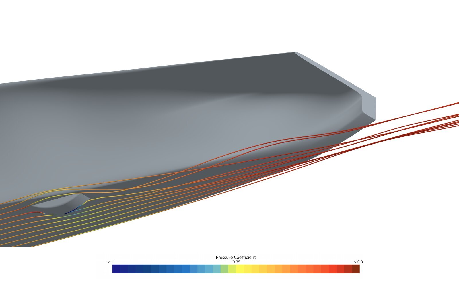 Rear-body streamline visualisation of the optimised design showing delayed separation and a reduced wake